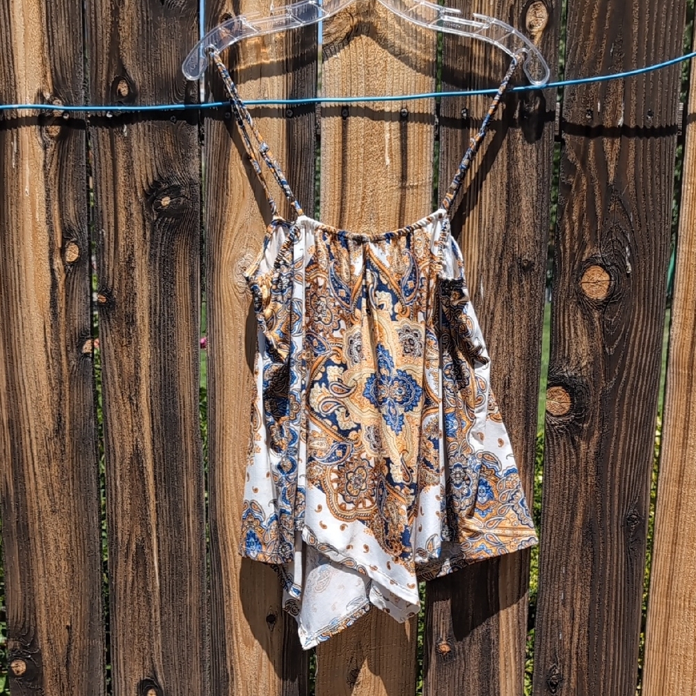 VENUS Asymmetrical Blue and Orange Camisole Top